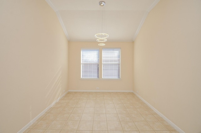 15111 Crescent Lilly Dr, Cypress, TX 77433 - spare room featuring crown molding, a chandelier, light tile patterned floors, and baseboards