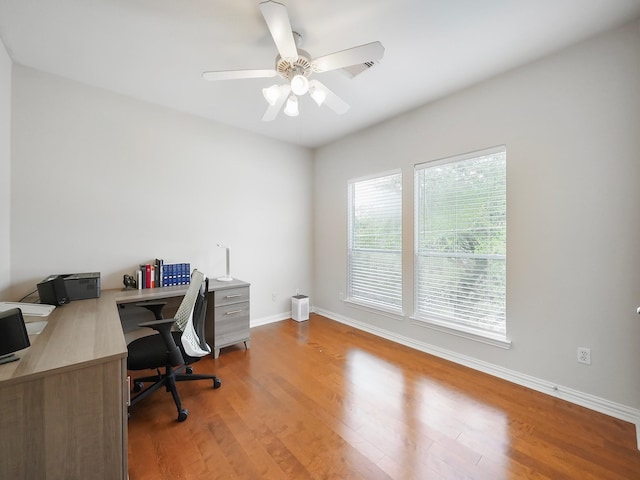 7106 Harmony Cv, Houston, TX 77036 - office with light wood-style flooring, baseboards, and ceiling fan
