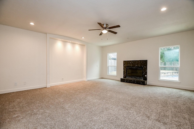 8115 Fondren Lake Dr, Houston, TX 77071 - unfurnished living room with a ceiling fan, carpet floors, recessed lighting, and baseboards
