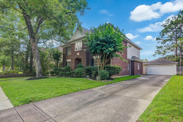 4226 Roaring Rapids Dr, Houston, TX 77059 - view of front of home with brick siding, a garage, a front yard, and concrete driveway