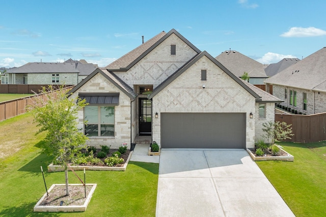 5007 Country Meadows Trl, Rosharon, TX 77583 - french country inspired facade featuring stone siding, an attached garage, driveway, and roof with shingles