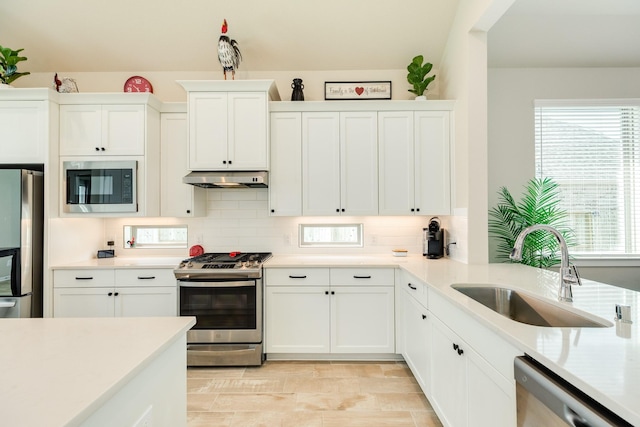 5007 Country Meadows Trl, Rosharon, TX 77583 - kitchen featuring stainless steel appliances, a sink, under cabinet range hood, and backsplash