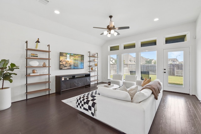 23014 Blackstone Park Rd, Katy, TX 77493 - living area with wood finished floors, ceiling fan, recessed lighting, and a fireplace