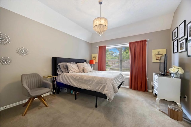 259 W Thorn Way, Houston, TX 77015 - bedroom with light colored carpet, baseboards, and a chandelier