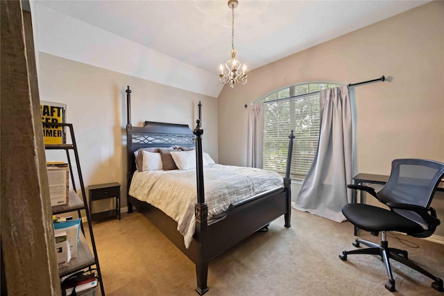 259 W Thorn Way, Houston, TX 77015 - carpeted bedroom featuring a chandelier, a desk, baseboards, and vaulted ceiling