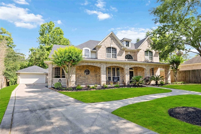 259 W Thorn Way, Houston, TX 77015 - french country home with a porch, brick siding, and a garage