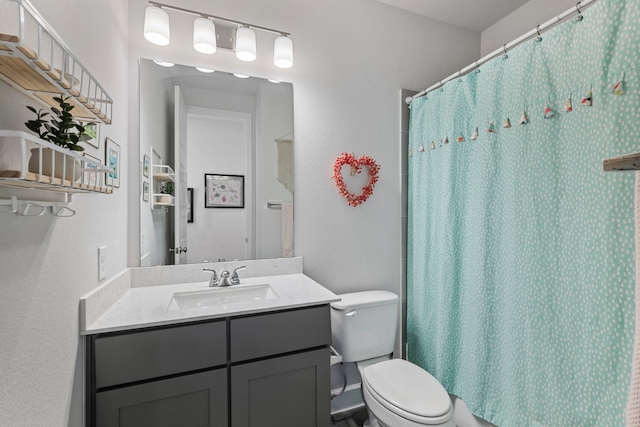 21514 Lost Valley Ln, Porter, TX 77365 - bathroom featuring toilet, vanity, and curtained shower