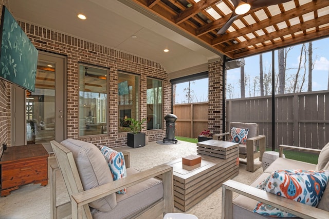 21514 Lost Valley Ln, Porter, TX 77365 - view of patio / terrace with an outdoor living space and a pergola