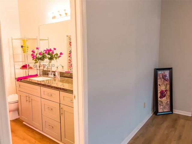 3212 Holly Hall St Unit 3212, Houston, TX 77054 - bathroom with wood finished floors, toilet, vanity, and baseboards