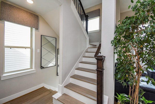 10914 Brambling Wood Dr S, Houston, TX 77043 - staircase featuring wood finished floors and baseboards