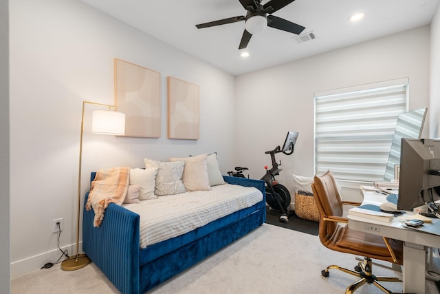 2200 Marnel Rd Unit F, Houston, TX 77055 - bedroom with carpet floors, an office area, recessed lighting, a ceiling fan, and baseboards