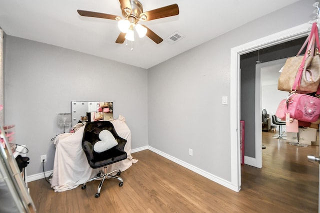 119 Burke Rd, Pasadena, TX 77506 - home office with wood finished floors, ceiling fan, and baseboards