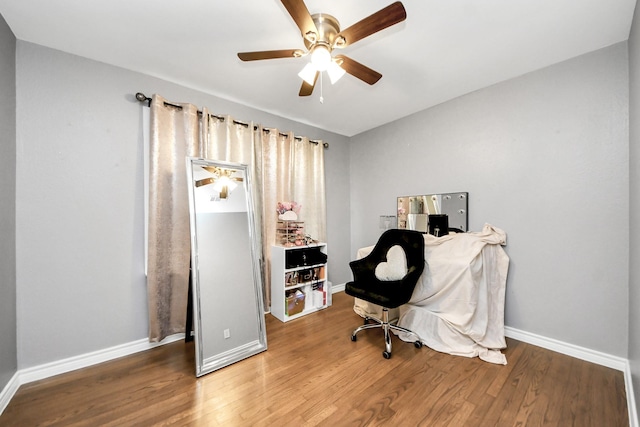 119 Burke Rd, Pasadena, TX 77506 - office area featuring wood finished floors, ceiling fan, and baseboards