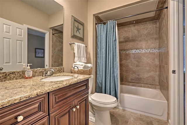7000 Seawall Blvd Unit 914, Galveston, TX 77551 - bathroom featuring vanity, toilet, shower / bathtub combination with curtain, and tile patterned floors