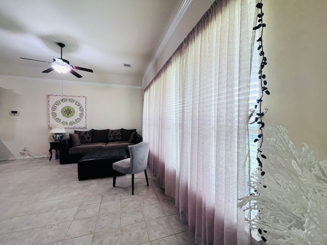 21607 Goloby Dr, Richmond, TX 77407 - living area with ceiling fan and ornamental molding