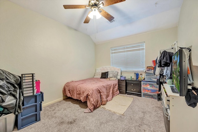 3602 Garrettsville Dr, Pearland, TX 77584 - carpeted bedroom featuring lofted ceiling, a ceiling fan, and baseboards