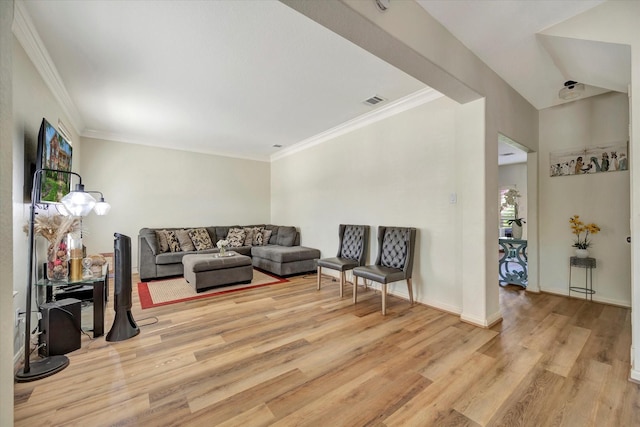 3602 Garrettsville Dr, Pearland, TX 77584 - living area with light wood-style floors, crown molding, and baseboards