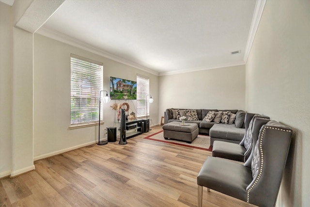 3602 Garrettsville Dr, Pearland, TX 77584 - living area featuring crown molding, wood finished floors, and baseboards