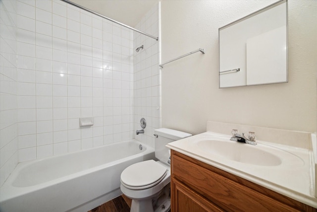2818 Cocona Ln, Houston, TX 77073 - full bath with toilet, vanity, bathing tub / shower combination, and wood finished floors
