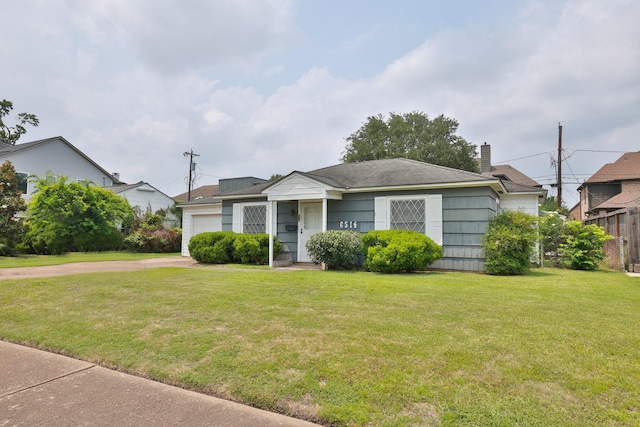 6514 Westview Dr, Houston, TX 77055 - bungalow-style home with a garage, a front yard, driveway, and a chimney