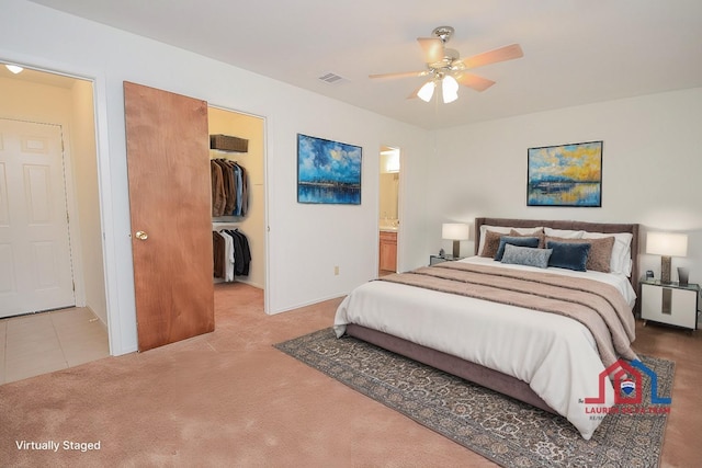 3 Lazybrook St, Angleton, TX 77515 - carpeted bedroom with a spacious closet, a closet, baseboards, ensuite bathroom, and a ceiling fan