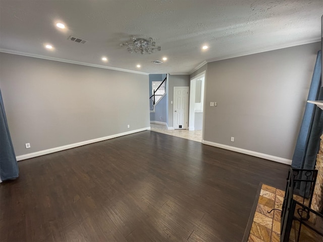7802 Strathclyde Sound Rd, Houston, TX 77095 - unfurnished room with crown molding, wood finished floors, recessed lighting, stairway, and baseboards