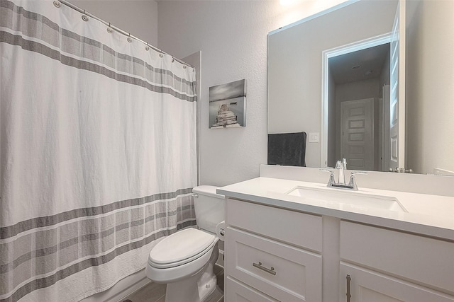 29042 Hauter Way, Fulshear, TX 77441 - full bath featuring toilet, vanity, a textured wall, and curtained shower