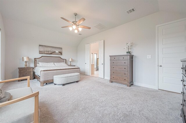 29042 Hauter Way, Fulshear, TX 77441 - bedroom with lofted ceiling, light colored carpet, baseboards, and ceiling fan