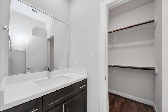 310 Eado Park Cir, Houston, TX 77020 - bathroom featuring vanity, wood finished floors, baseboards, and a spacious closet