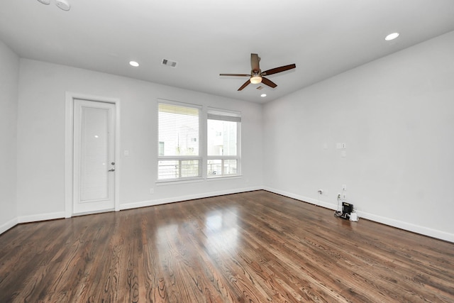 310 Eado Park Cir, Houston, TX 77020 - empty room featuring ceiling fan, baseboards, wood finished floors, and recessed lighting