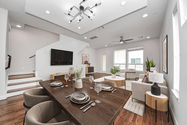 310 Eado Park Cir, Houston, TX 77020 - dining area featuring wood finished floors, stairs, recessed lighting, baseboards, and a ceiling fan