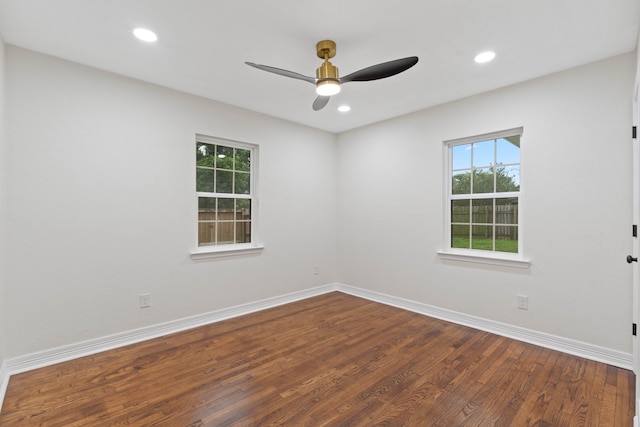 3734 Florinda St, Houston, TX 77021 - spare room featuring ceiling fan, wood finished floors, and recessed lighting