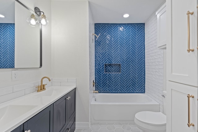 3734 Florinda St, Houston, TX 77021 - full bath featuring double vanity, washtub / shower combination, recessed lighting, and tile patterned flooring