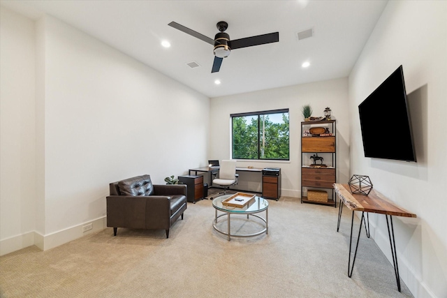 1917 Ebony Ln, Houston, TX 77018 - sitting room with light colored carpet, a ceiling fan, and recessed lighting
