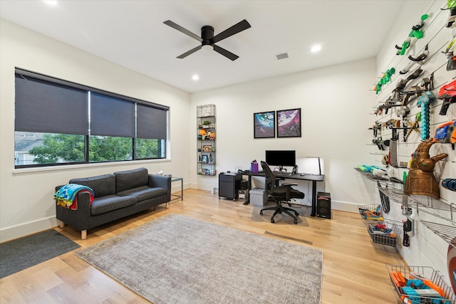 1917 Ebony Ln, Houston, TX 77018 - office space featuring a ceiling fan, wood finished floors, and recessed lighting