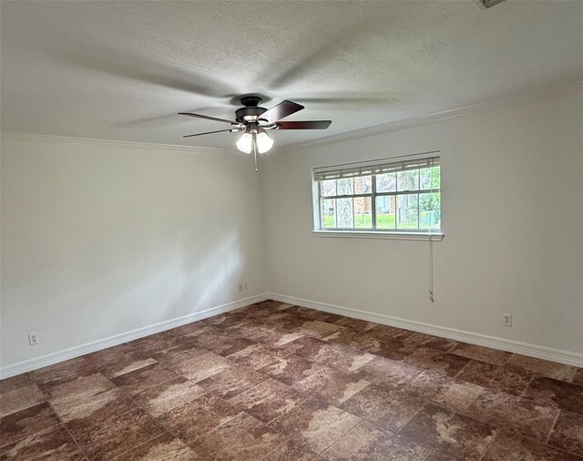 200 Wentworth Dr, West Columbia, TX 77486 - empty room featuring a ceiling fan, crown molding, baseboards, and a textured ceiling