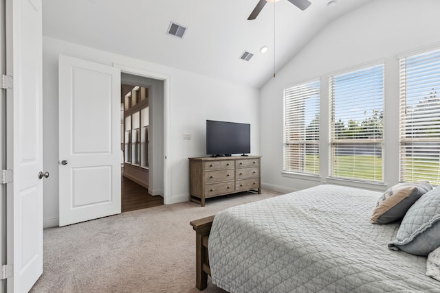 15003 Big Spring Park Dr, Cypress, TX 77433 - bedroom with lofted ceiling, carpet, a ceiling fan, and recessed lighting