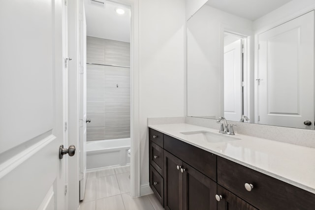 15003 Big Spring Park Dr, Cypress, TX 77433 - full bathroom with vanity, tile patterned floors, and bathing tub / shower combination