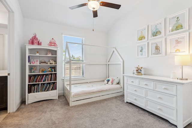 15003 Big Spring Park Dr, Cypress, TX 77433 - bedroom featuring lofted ceiling, light carpet, and a ceiling fan