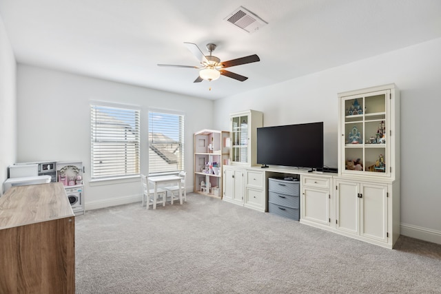 15003 Big Spring Park Dr, Cypress, TX 77433 - playroom with a ceiling fan and light colored carpet