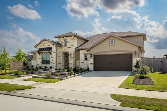 15003 Big Spring Park Dr, Cypress, TX 77433 - view of front of house with stone siding, driveway, a garage, and stucco siding