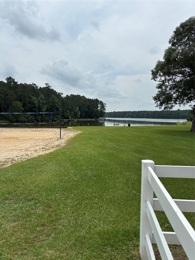 22402 Timber Ridge Dr, Magnolia, TX 77355 - view of yard featuring a water view and volleyball court