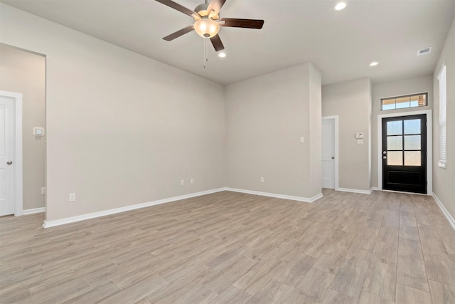 119 Lukewood Cir, Conroe, TX 77318 - entryway featuring a ceiling fan, recessed lighting, light wood finished floors, and baseboards