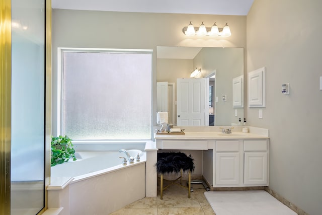 3006 Pecan Way Ct, Richmond, TX 77406 - full bathroom with vanity, a garden tub, and tile patterned floors