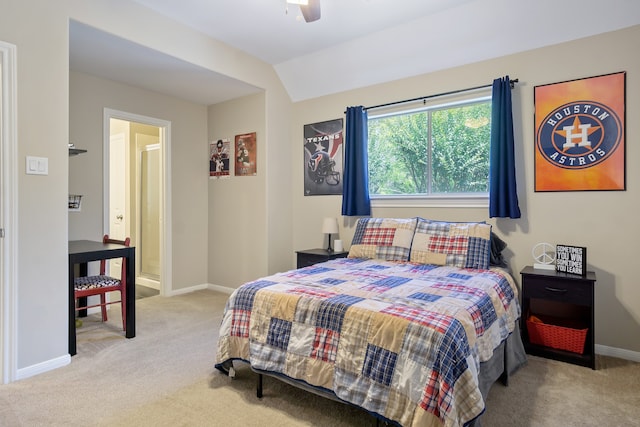 3006 Pecan Way Ct, Richmond, TX 77406 - bedroom with carpet floors, baseboards, vaulted ceiling, and ceiling fan