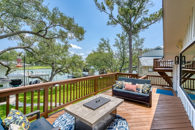 204 Blue Waters Dr, Horseshoe Bay, TX 78657 - wooden terrace with an outdoor living space and a water view