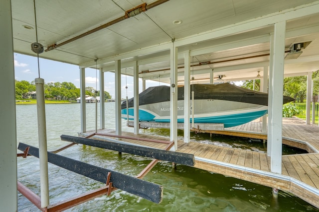 204 Blue Waters Dr, Horseshoe Bay, TX 78657 - dock area with boat lift and a water view