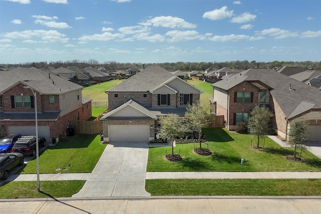 2715 Wembley Way, Rosenberg, TX 77471 - traditional-style house featuring a residential view, driveway, brick siding, and a garage