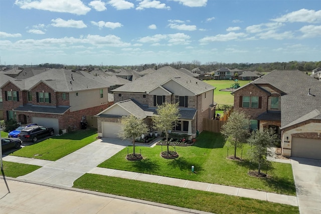 2715 Wembley Way, Rosenberg, TX 77471 - traditional home with a residential view, driveway, a garage, and brick siding