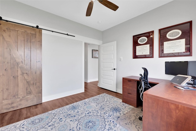 230 Legacy Blvd, Point Blank, TX 77364 - office featuring ceiling fan, wood finished floors, a barn door, and baseboards